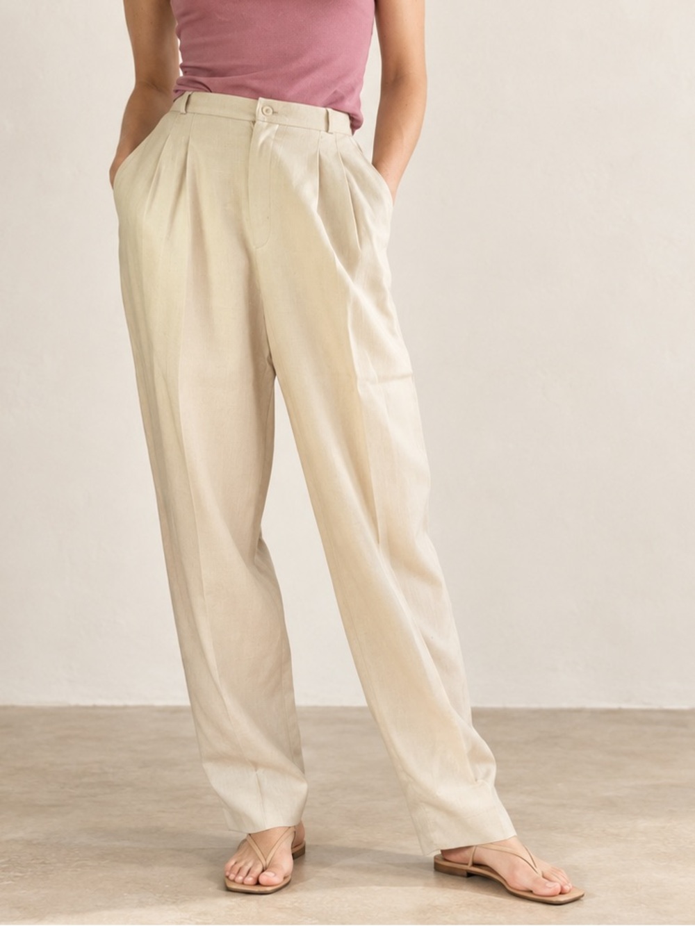 Vintage Haberdashery Cream Linen Blend Tweed Trouser Pants
